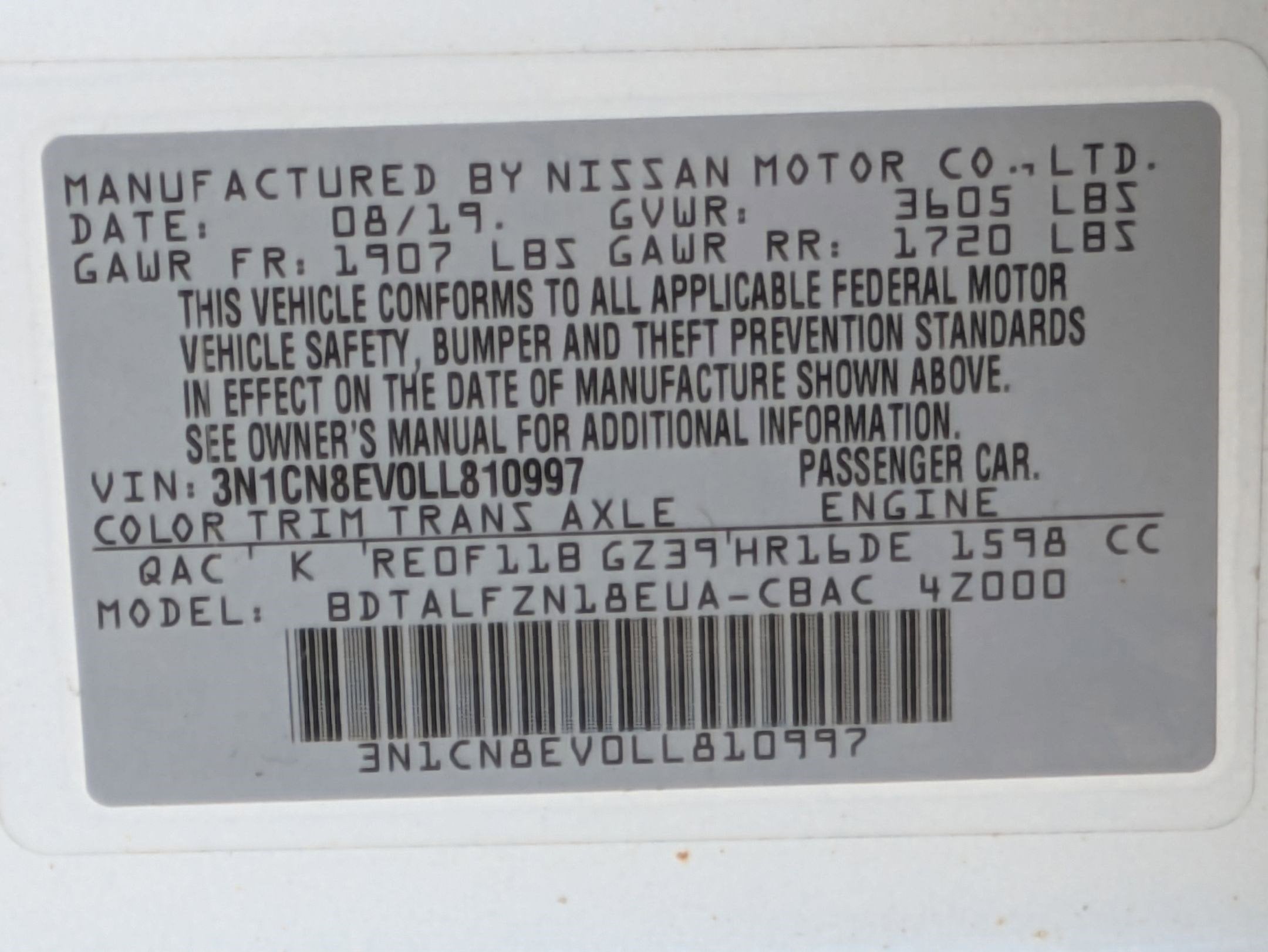 2020 Nissan Versa SV