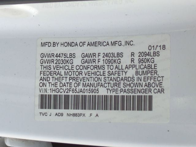 2018 Honda Accord EX-L 2.0T Navigation