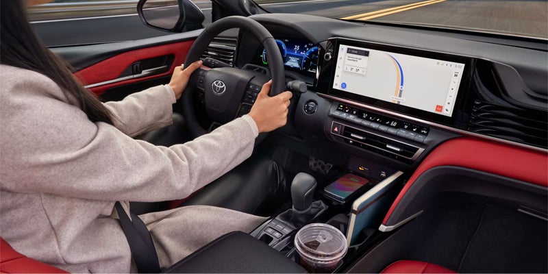 Interior view of driving console of a 2025 Toyota Camry